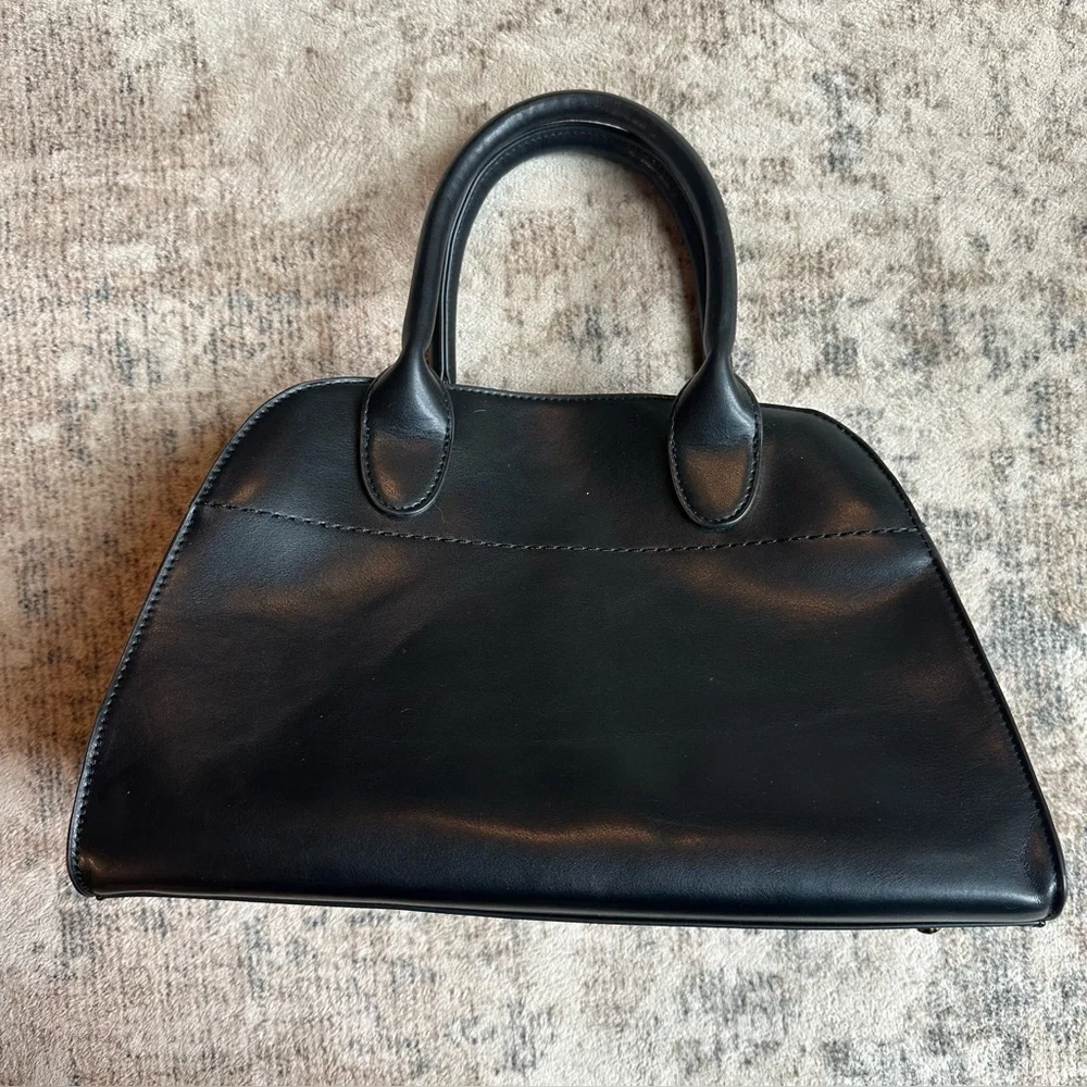 Black Structured Top Handle Tote Bag Crossbody Minimal Quiet‎ Luxury Style EUC